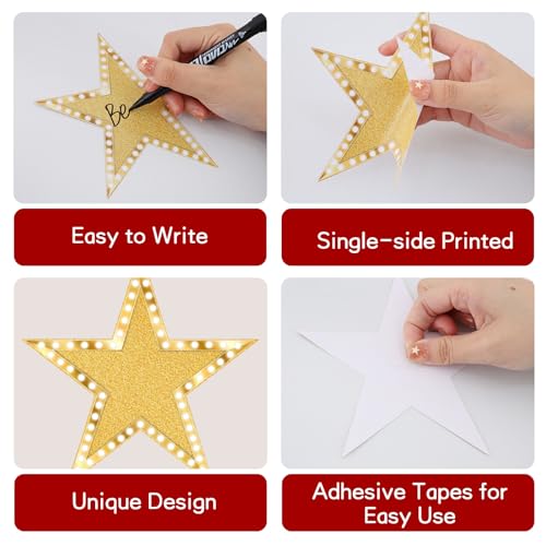 Image of Vuzvuv 48Pcs 3 Colors Movie Star Cutouts Paper with 100Pcs Glue Points for Wall Bulletin Board Decorations or Theme Party or Classroom Decor Supplies