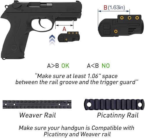 Miniatura 5 de Vista láser táctica subcompacta Picatinny para montaje en riel con linterna de luz combinada integrada, accesorio de batería recargable táctil