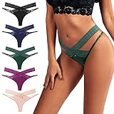 PHOLEEY Damen Unterwäsche Baumwoll-Tangas 5er-Pack T-Rücken durchsichtige G-Strings sexy Spitze atmungsaktiv Bikini-Höschen Teenager Unterwäsche (M, 5PACK)
