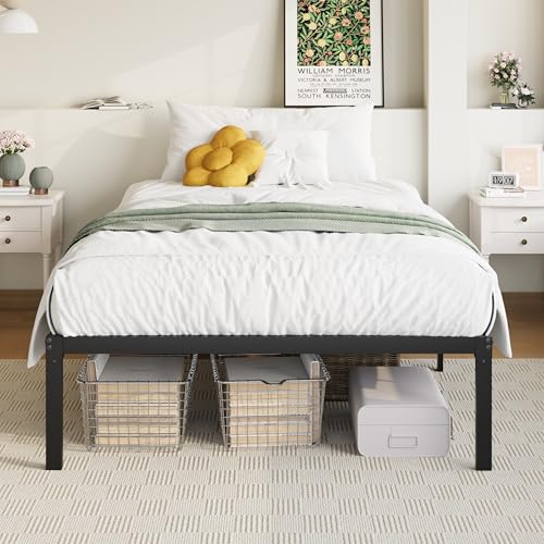 Allewie Twin Bed Frame, 14 inch Metal Platform Beds with Storage Space, No Box Spring Needed and Easy Assembly, Black - Thumbnail 4