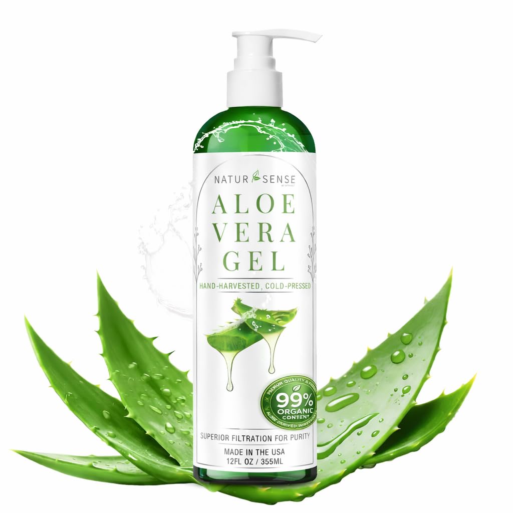 NTRSNS NaturSense 99% Organic Aloe Vera Gel. Deep Hydration, Effective Moisturizing. For Hair, Scalp, Face, Dry Winter Skin, Acne, Sunburn, Sensitive Skin, Shaving. Unscented, 12 oz.