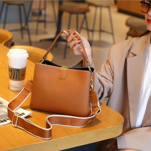 Image of Small Women Soft Genuine Leather Shoulder Bag Crossbody Purses for Lady Bucket Handbag