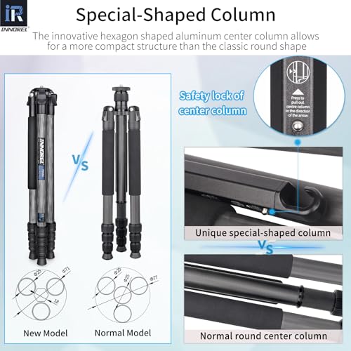 Image of Innorel Carbon Fiber Tripod P254C 62.5 inch Compact Lightweight Tripod & Monopod For Dslr Camera Stand Support With Low Gravity Center Ball Head Special-Shaped Center Column Max Load 26.5 Lbs 12 Kg