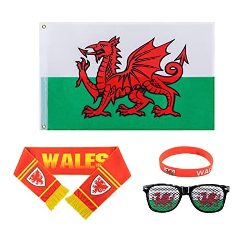 World Cup Soccer 2022 Wales Flag, Wales Cheer Kit, 1 Wales Flag, 1 bracelet, 1 scarf, 1 pair of glasses, 2 tattoo stickers for pub fan party Cover