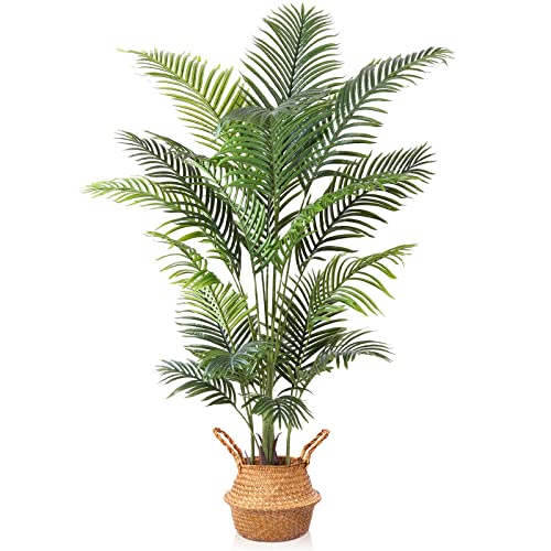 Ferrgoal Artificial Areca Palm Plants 6 Ft Fake Palm Tree With 20 Trunks In Pot With Woven Basket Faux Dypsis Lutescens Plant For Home Indoor Office Modern Decor Perfect Housewarming Gift Green 1 Pack #TOP15