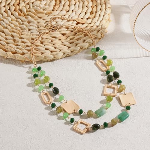 Bocar Collar Beaded Chian Necklace Geometry 2 Strand Layer Statement Jewelry Women Gift (NK-10744)3