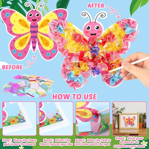 Lonfliness 8PCS Poke Craft Kit Easter Spring No-Mess Fabric Sewing Art Puzzle Puncture Painting Rabbit Animal Gift Creative Activity Game Birthday Party Favors