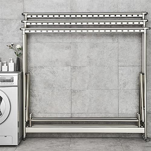 Clothes Drying Rack Freestanding Large Drying Rack, Push Pull Folding Laundry Rack Stand, Movable Heavy Duty Aluminum Drying Rack with 4 castors for Clothes, Sheets Dryi