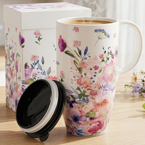 Topadorn Watercolor Flower Travel Mug