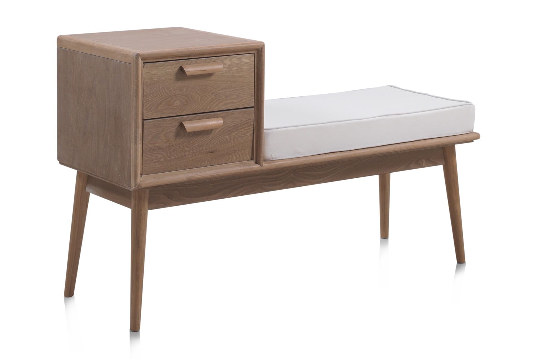 Banc en frêne avec tiroirs et coussin d'assise pour rangement de maison