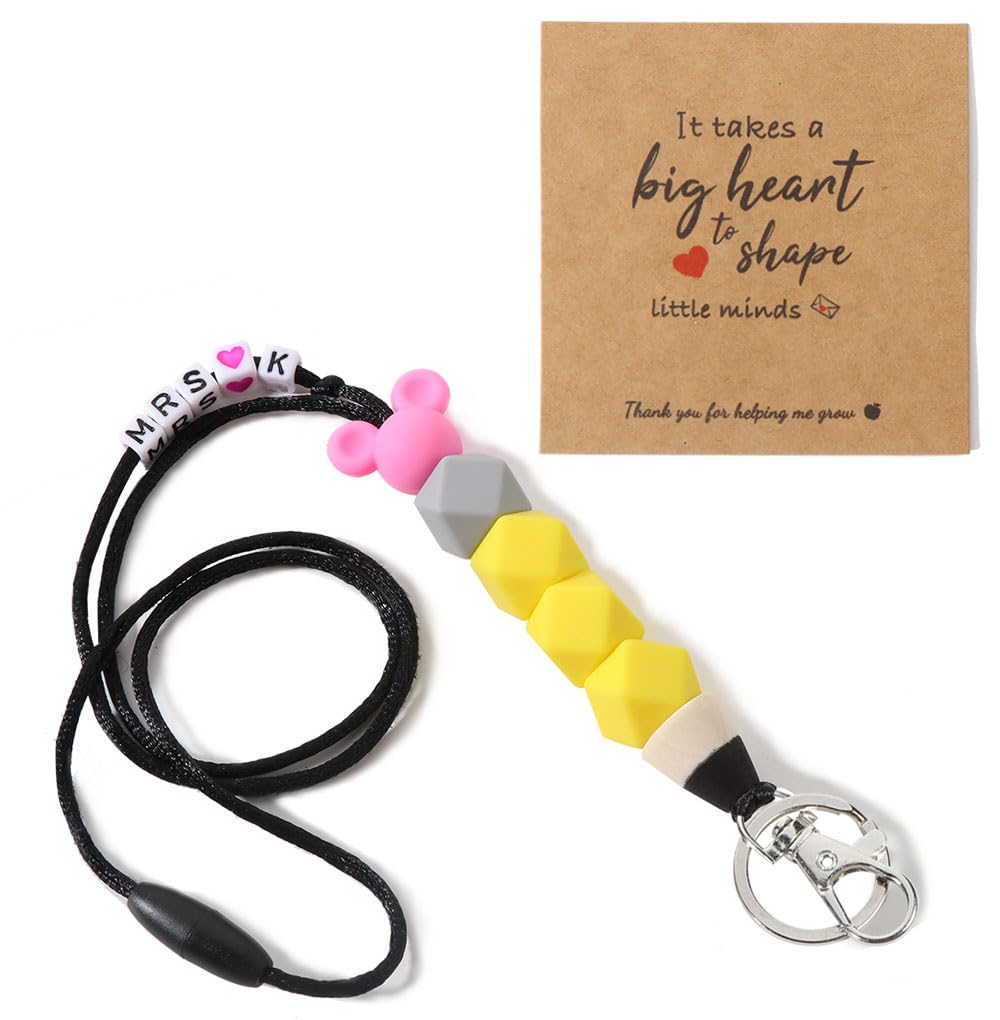 AULSIEY Initial (A-Z) Letter Teacher Breakaway Lanyards for Id Badges, Valentines Day Gifts for Women, Cute Pencil teacher Lanyard