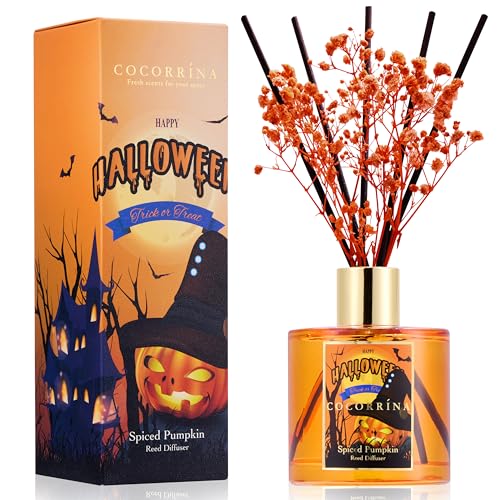 Image of COCORRINA Reed Diffuser - Spiced Pumpkin 6.7 fl oz Scented Diffuser with 8 Sticks Home Fragrance Bathroom Shelf Decor (Halloween Collection)