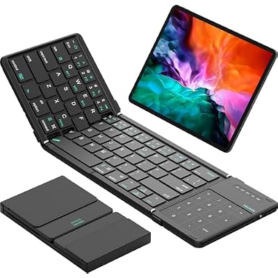 Nillkin Foldable Bluetooth Keyboard with Touchpad & Number Pad, Portable Bluetooth Keyboard with Full Size Keys, Pocket-Sized Wireless Travel Keyboards for iPad, Smartphone, Tablet and Laptop Black