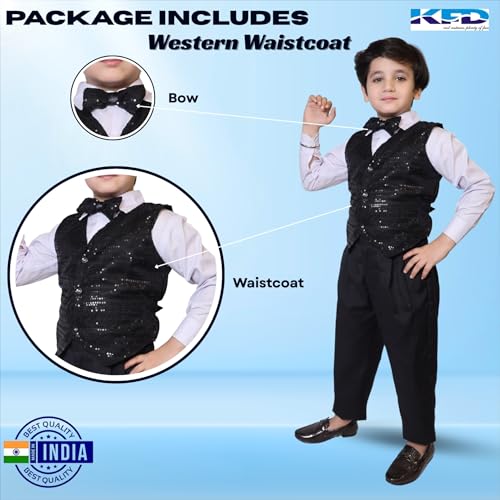 Image of Kaku Fancy Dresses Plain Waistcoat for Kids /Plain Jacket for Kids | Sequin Work Shinning Waist Coat For Annual Day Dance Competition (Only Jacket /Waistcoat - Shirt & Pant Not Included)