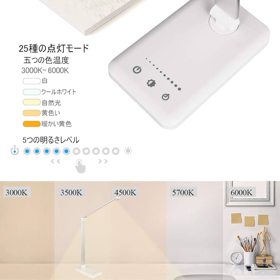 多角度調整可能なLEDデスクライト Amazon | Rakuminyou デスクライト 多角度調整可能 タッチセンサー5