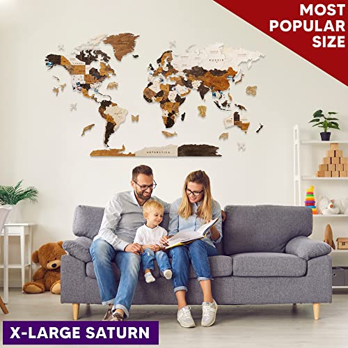 Hyperi 3D Wooden World Map Wall Decor, Multicolor Travel Map With Pins thumb #6
