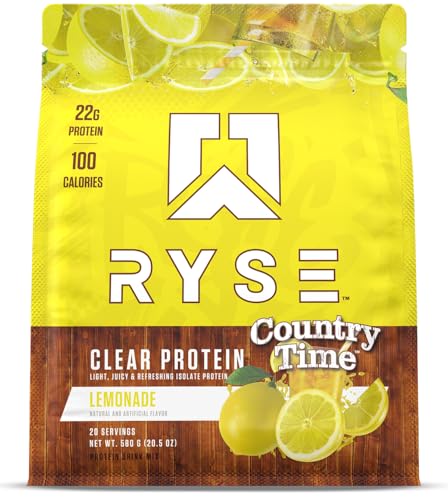 Ryse Clear Whey Isolate Protein Powder - Country Time Lemonade - 22g Fast-Digesting Whey Protein - Light Juicy & Refreshing - 100 Calories Zero Sugar Zero Artificial Colors - 20 Servings Bag