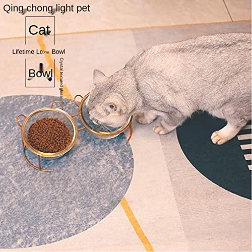 NC Kat glas dubbele kom Djungaarse hamster Crystal kat kom beschermende cervicale wervelkolom kat voedsel pot kat kom… - Image 6