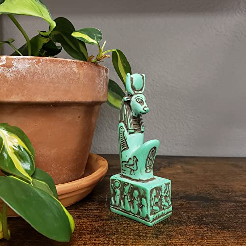 Estatua Hathor Egipcia Verde 4.75 pulgadas miniatura 2