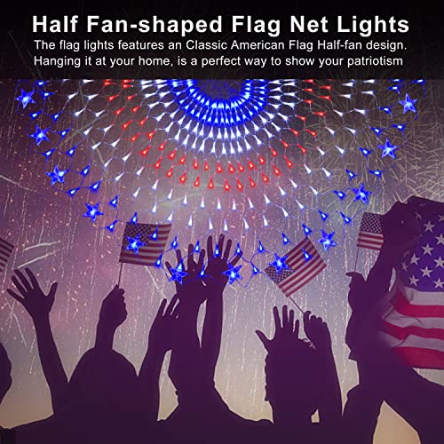 Puhong JT-EL/FC300V0200-C July 4Th American Flag Lights,250 Led Usa Half Fan Flag String Lights,Outdoor Waterproof Patriotic Ornaments For 4Th Of July, Patriot Day thumb #2