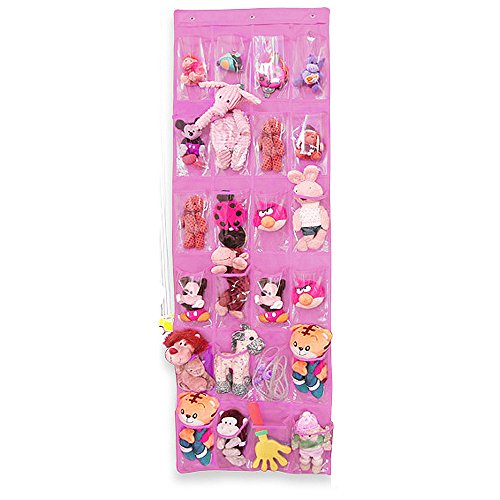 Uphome 24-Pocket 12 Pair Overdoor Shoe Organizer, Hanging Shoe Bag, Clear Reinforced Closet Storage Pockets and Pink Mesh Breathable Backing