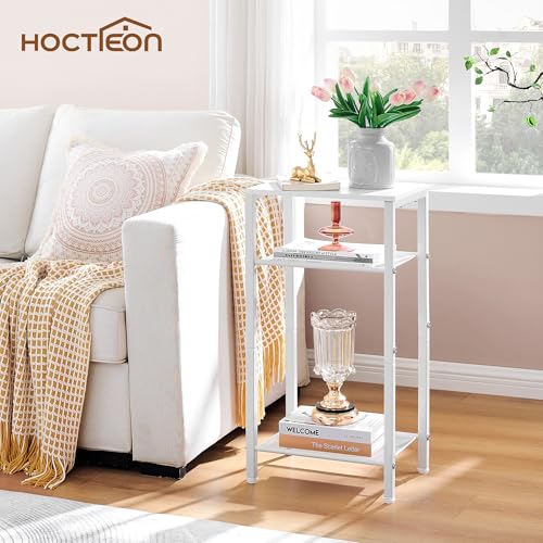 Image of Hoctieon 2-Set 3 Tier End Table, Telephone Table Set of 2, Tall Side Table with Storage Set of 2, Small Nightstand for Small Spaces, Metal Frame, White