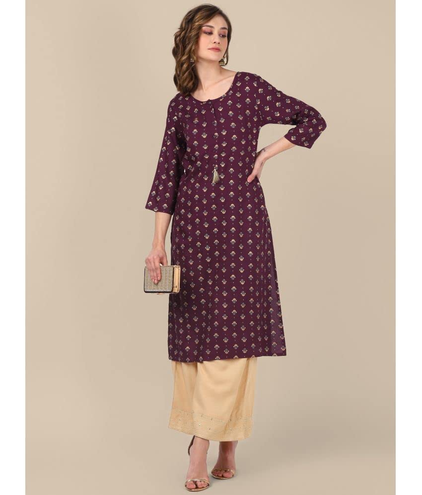 Image of rangita Mauve Rayon Calf Length Printed Straight Kurti for Women | Kurta for Women