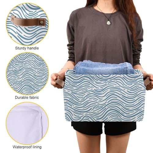 Image of Aslsiy Storage Basket Ocean Wave Doodle Nursery Bins Baby Box Canvas Clothes Shelf Basket Laundry Hamper Gift Basket for Home Closet 1 Pcs