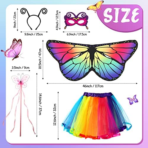 Kids Butterfly Costume Rainbow Tutu Dress for Girls Dress Up Party