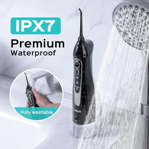 Image of COSLUS ADA Accepted Water Dental Flosser Teeth Pick C20: Portable Cordless Oral Irrigator 300ML Rechargeable Travel Irrigation Cleaner IPX7 Waterproof Electric Flossing Machine, Standard Set Black