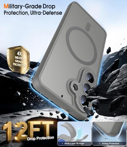 Image of Elzzi Magnetic Magsafe Case for Samsung Galaxy A57 5G Cover, Compatible with MagSafe Translucent Matte Hard Lens Slim Shock-Resistant Protective Case (Grey)