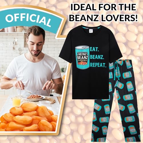 Heinz Mens Pajama Set Short Sleeve T Shirt and Long PJ Pants Loungewear Comfy Sleepwear Lounge Set PJs Funny Gifts for Men (XL, Black)2
