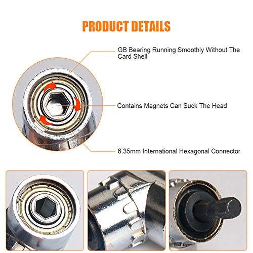 105 Angle 1/4-Inch 6mm Extension Hex Drill Bit Screwdriver Socket Holder Adaptor and Multi-Function 7mm-19mm Ratchet Universal Sockets 1/4''-3/4'' Metric Wrench Power Drill Adapter Set
