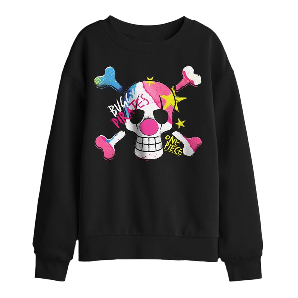 One Piece Buggy Pirates Graffiti Logo Kids Sweatshirt, Black, 7-8Y