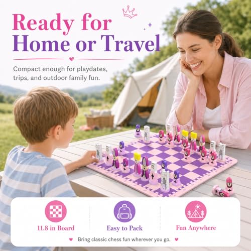 Set de ajedrez infantil JORMONY tablero rosa 11.8" miniatura 6