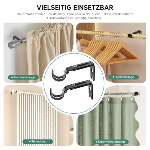 6 Stück Gardinenstange Halterung Metall Verstellbare Gardinenstangenhalterung für Wandmontage, Schwarze Vorhangstangen Halterungen mit Schrauben, für Gardinenstangen 25mm für Wohnzimmer & Büro