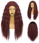 ANOGOL Hair Cap+ Brown Red Curly Wig Long Deep Curly Wig Lace Front Natural Hairline Spiral Curls...