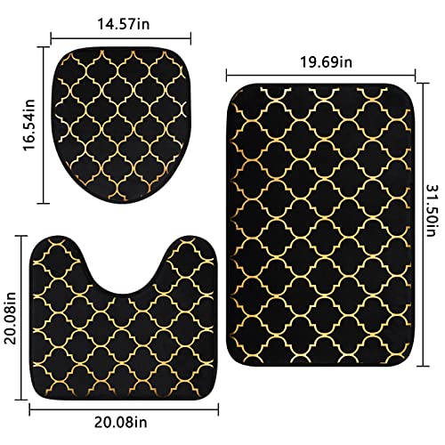 Alishomtll Schwarz Gold Badezimmerteppich-Set, 3-teilig, mit rutschfestem Teppich, WC-Deckelbezug und Badematte, schwarze Badteppiche für Badezimmer, waschbares Badezimmerzubehör-Set.. – Bild 8