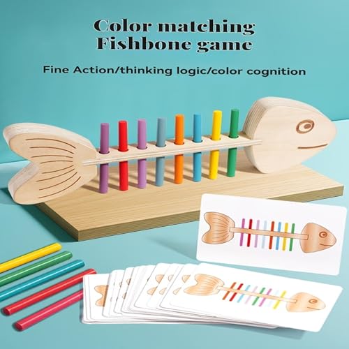 Image of SHINETOY Montessori Toys for 1 to 3 Year Old Boys Girls Toddlers, Wooden Sorting & Stacking Toys for Kids Preschool, Educational Toys, Color Recognition Stacker Shape (Fish Bone Sorting Puzzle)