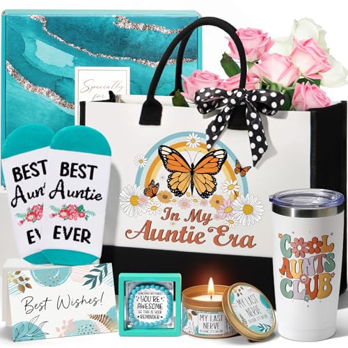 Aunt Gifts from Niece Nephew Aunt Mothers Day Gifts for Aunt Auntie Gifts Best Aunt Ever Gifts Unique Aunt Birthday Gifts Basket for Auntie Mothers Day Gifts for Auntie wCanvas Tote Bag Tumbler