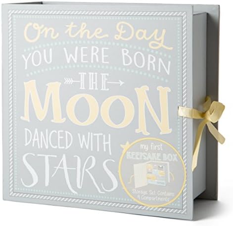Votum Baby Keepsake Box for Treasured Memories, Moon & Stars - Lightweight, Handcrafted Baby Boxes with 9 Labeled Compartments for First Memories - Gender Neutral Baby Shower Gifts for Girls, Boys