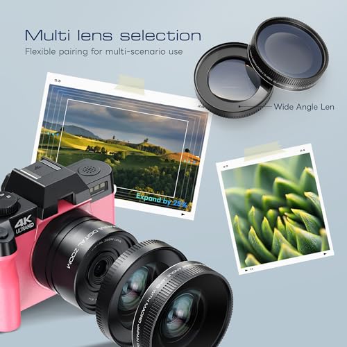 Image of Digital Cameras for Photography with WiFi&App Control, Ture 4K&48MP Vlogging Camera for YouTube,Compact,16X Zoom Autofocus, Anti-Shake for Entry-Level User, Beginners, Macro&Wide Lens-32GB Card(Pink)
