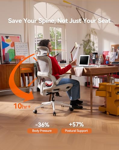Image of SIHOO B100 Office Chair, Comfy Ergonomic Office Chair, High Back Computer Chair with Adaptive Lumbar Support & wide Headrest, Flip-up Armrests, Swivel Desk Chair for Long Hours, WITHOUT Footrest, Grey