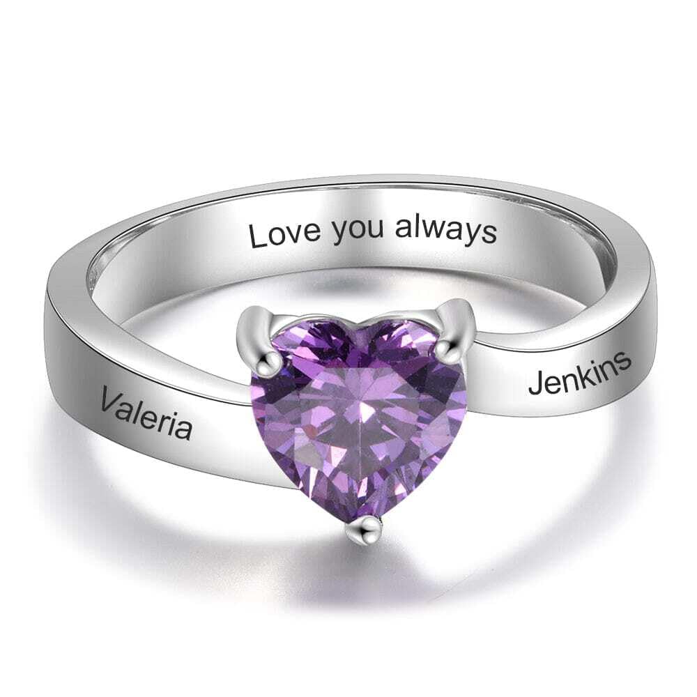 - Sterling Silver Promise Ring For Her, Solitaire Big Heart Birthstone Ring for Women, Engraved Customized Personalized Sizes 5-11