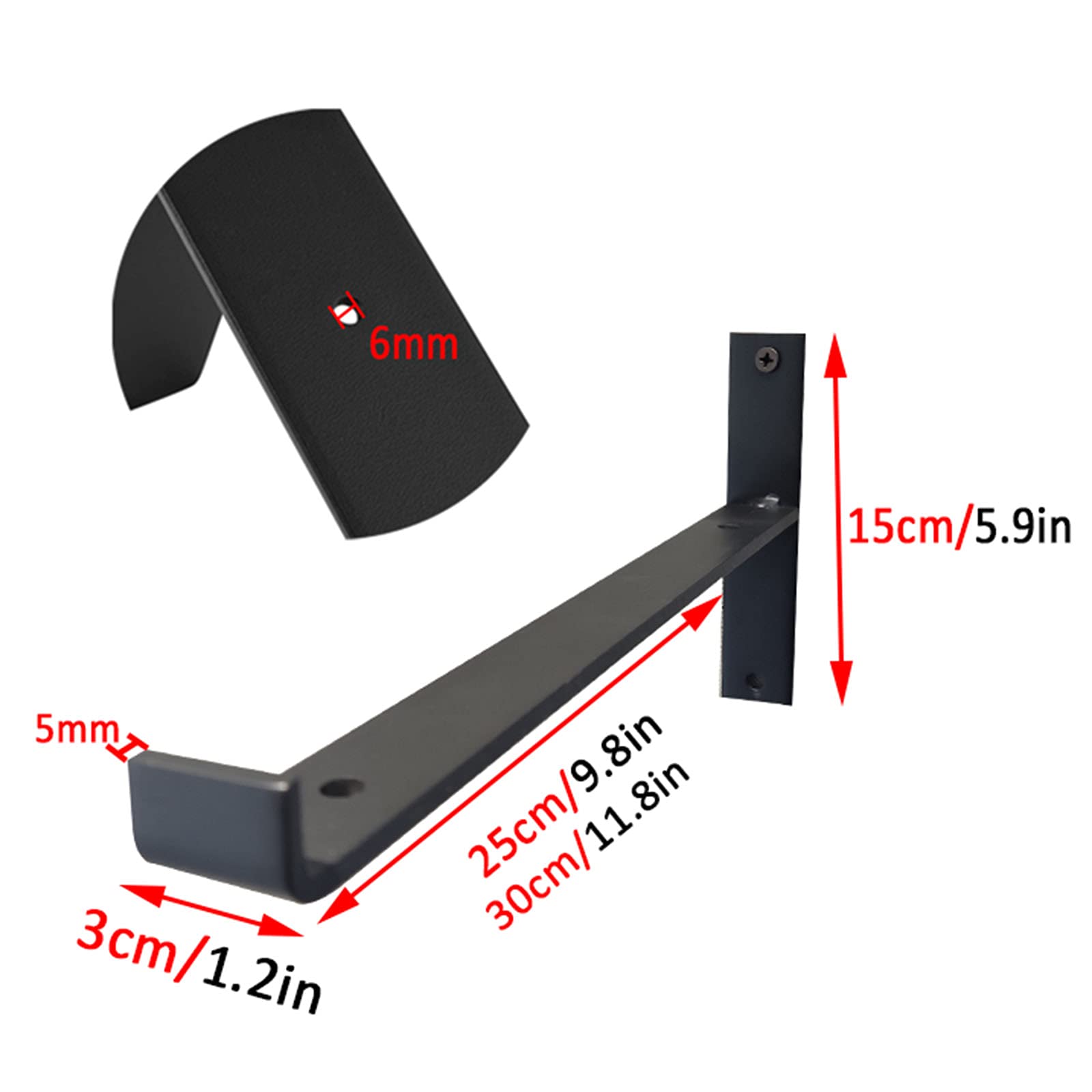 Confezione da 2 staffe for carichi Pesanti, in Ferro for mensole, angolari montate a Parete, Nere, 7,9 Pollici,8, 11(30cm(11.8in))