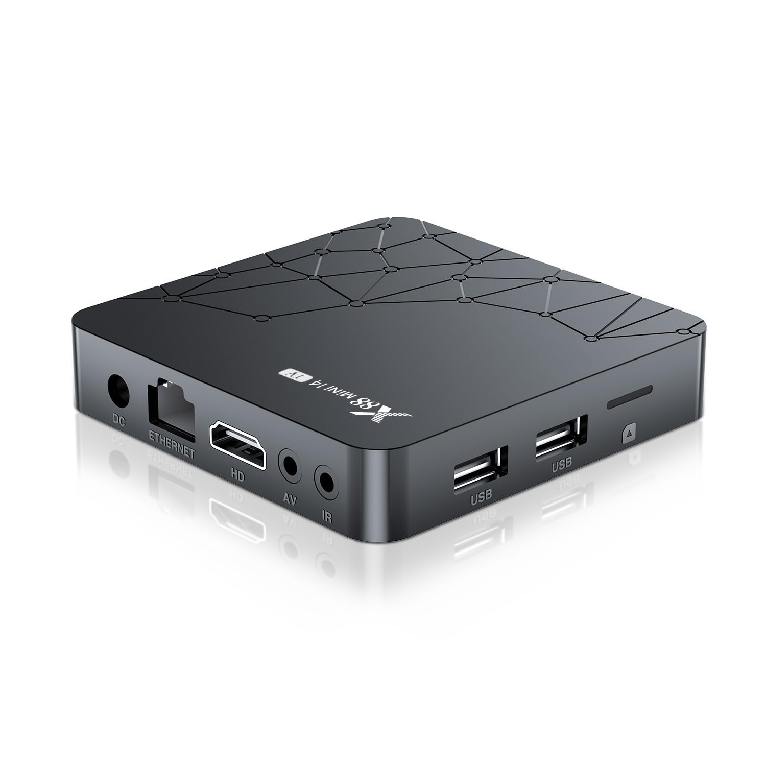 GREVA Android 14.0 TV Box, UHD 8K Android Box 2 GB RAM 16 GB ROM RK3518mini Quad-Core 64 bit Cortex-A53, 2,4 GHz/ 5,0 GHz Dual Wi-Fi6 10/100 M Ethernet LAN Bluetooth 5.0 HDMI 2.1 HDR10 Smart TV Box 3D