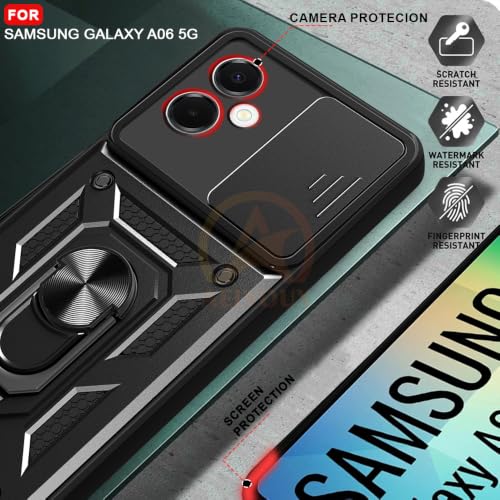Image of Armor Bumper Back Cover Case for Samsung Galaxy A06 5G Rotating Camera Cover, Ring Holder & Kickstand | Heavy Duty & 360 Degree Protection Back Cover for Samsung Galaxy A06 5G (Black)