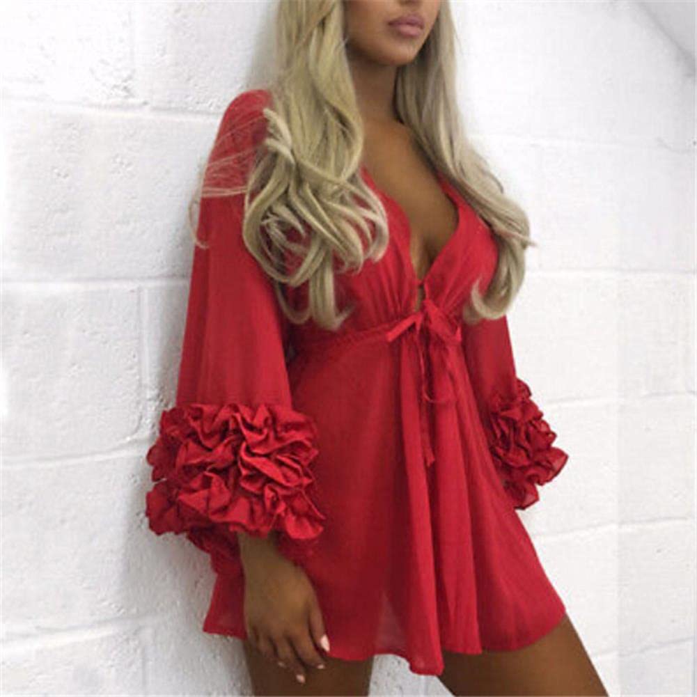 Robe de Plage Été Sexy Beach Mini Robe Femmes Longues Manches Bikini Couvre-Bikini Couvre-Tunique Pareo Sarong Maillot De Bain Maillaison