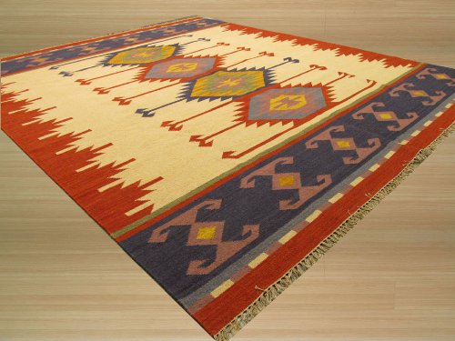 Eorc, Llc Dn1Mu8X10, 8' X 10', Ivory Handmade Wool Traditional Geometric Keysari Kilim Rug, 8 Ft 4 In X 10 Ft #TOP2