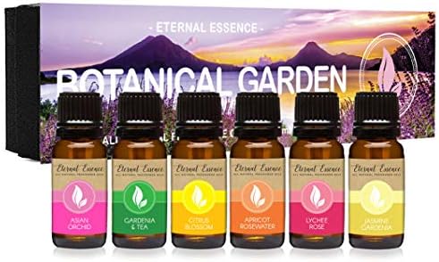Botanical Garden - Gift Set of 6 All Natural Fragrance Oils - Asian Orchid, Gardenia & Tea, Citrus Blossom, Apricot Rosewater, Lychee Rose and Jasmine Gardenia - 10ML
